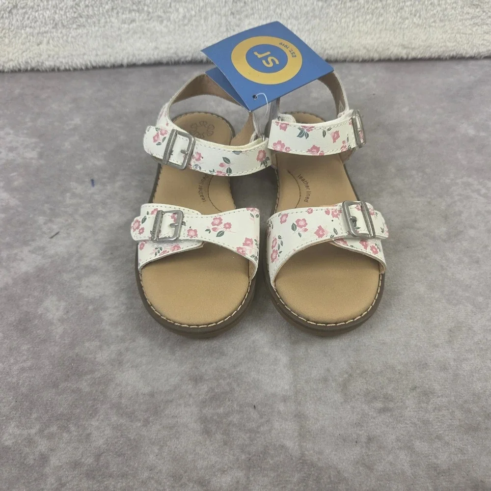 Stride Rite Alina White Pnk Floral Buckle Sandals Toddler Girls SZ 11M BG037001